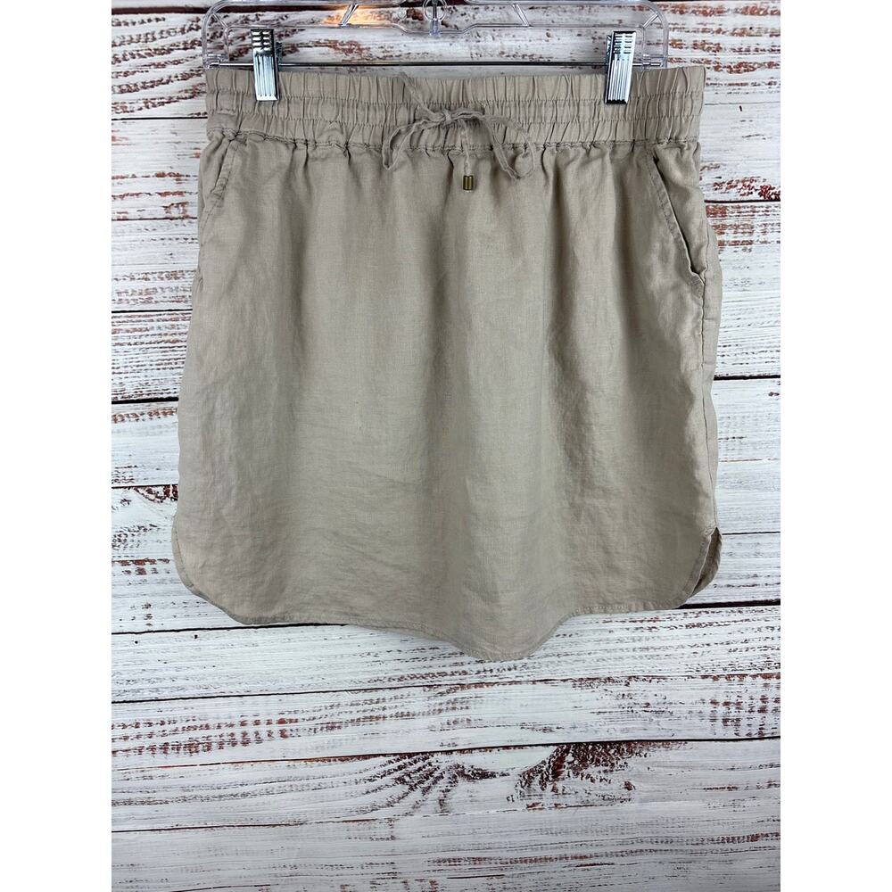 Womens St Tropez West Khaki Tan Linen Pull On Drawstring Mini Skirt Casual Sz 6
